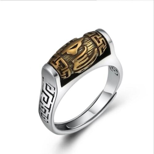 BOCAI 100% Real S925 pure Silver Jewelry Thai Silver Bucket Beads Six Words Mantra Good running ring for men and women