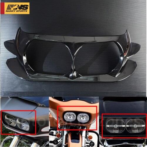 Black Motorbike Dual Headlight ABS Fairing Trim Bezel Scowl Cover For Harley Touring Electra Road Glide Customs 2015-2019