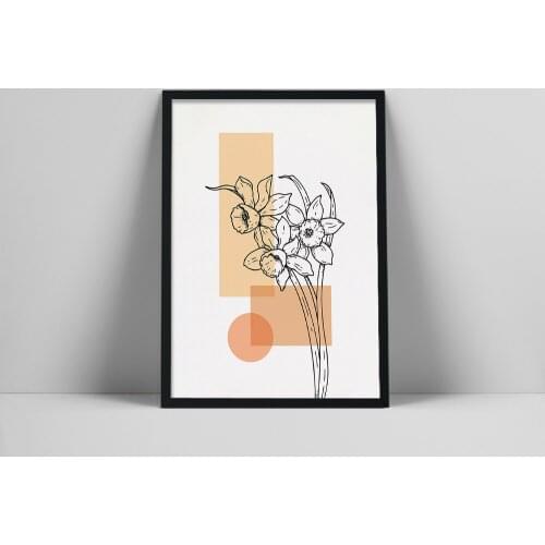 Daffodil Art Print | Line Drawing Daffodil Wall Art | Color Block Poster | Abstract Overlapping Shapes Art | Minimal Flowimal W