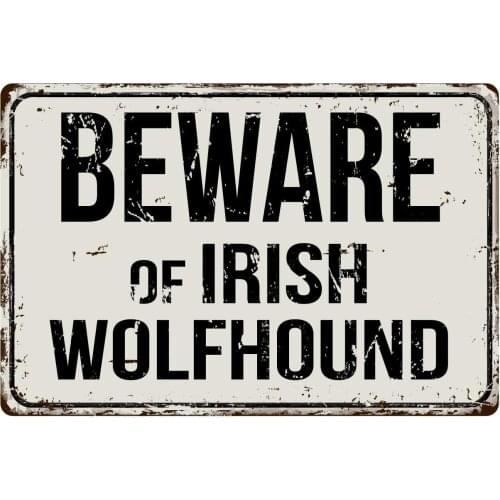 Deerts 332VS Beware of Irish Wolfhound 8 x 12 Vintage Aluminum Retro Metal Sign