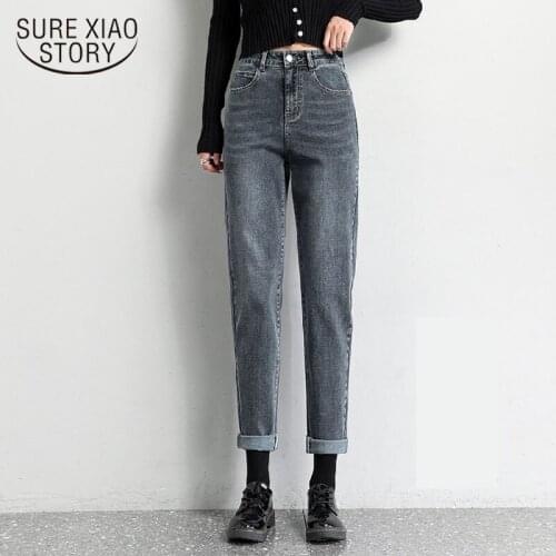 Vintage Loose Women Denim Jeans High Waist Pockets Button Female Gray Denim Jeans Pants 2020 New Harem Trousers Streetwear 10594