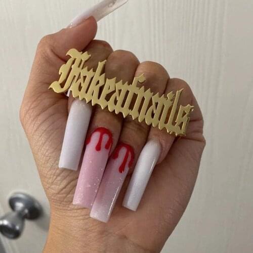 Tangula Custom Knuckles Name Ring Personalized Three Finger Rings Custom Large Nameplate Rings Fashion Women Men Jewelry Gift