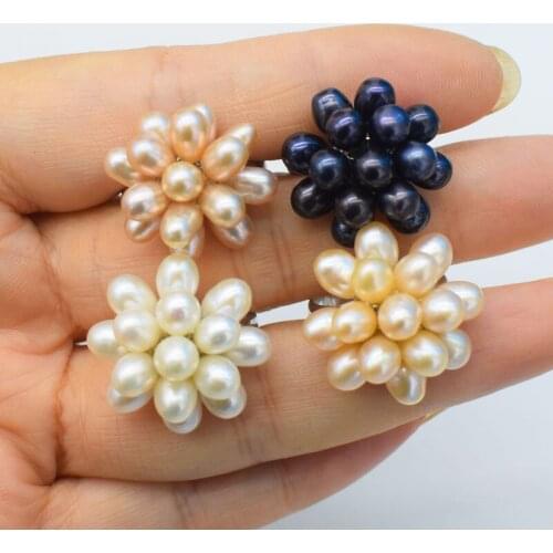 Freshwater pearl ring white/black/gray ring 10-12mm flower 7.5# wholesale beads nature