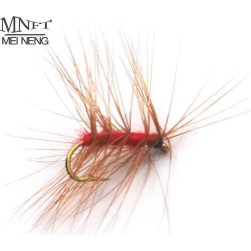 MNFT 10PCS Red Body Trout Fishing Dry Flies Fly Fishing Lures Golden Hook Size # 14