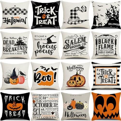 Halloween Throw Pillowcase Spider Cat Bat Pumpkin Skull Printed Cushion Cover 45x45cm Holiday Party Favor Gift Decorations Decor