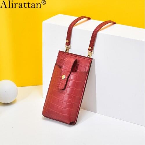 Alirattan New PU Leather Crossbody Bag For Women Fashion Design Crocodile Pattern ID Card Pack Phone Bag Casual Shoulder Bag