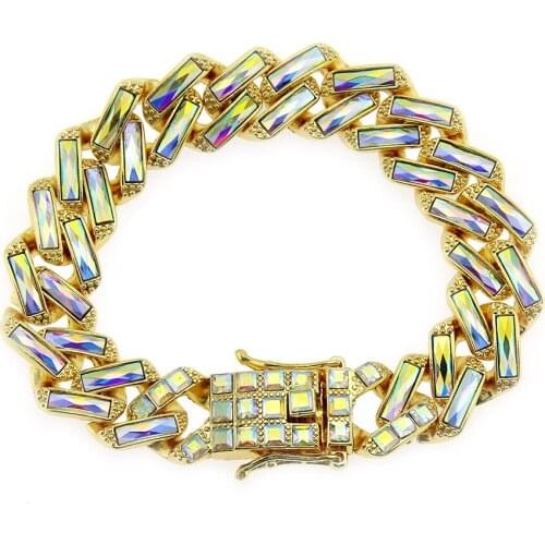 Iced out hip hop gold colorful Rhinestone bracelet men