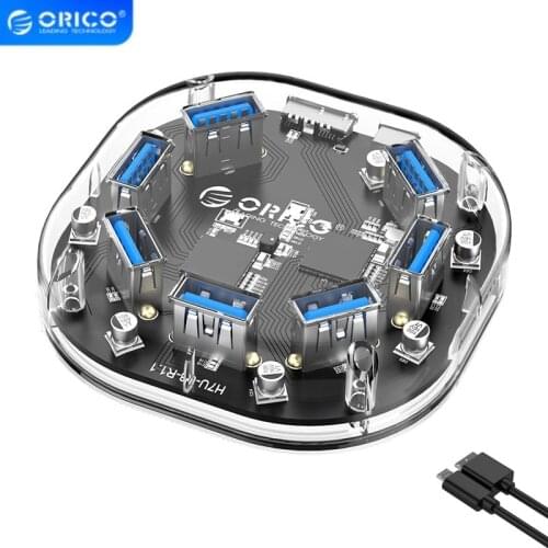 ORICO Transparent Series USB HUB3 4/7 Port High Speed USB3.0 Splitter With Micro USB Power Port For Laptop PC OTG Adapter