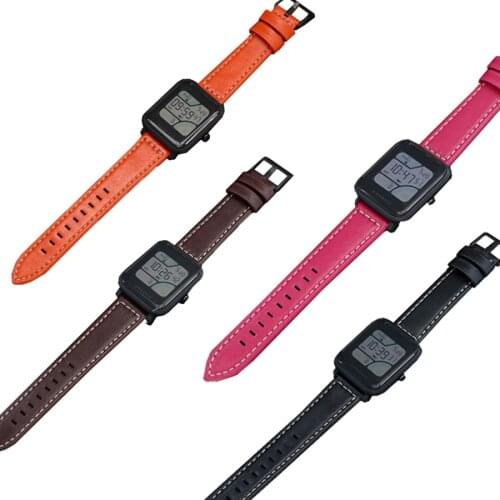 Fashion Genuine Calf Leather watch band for Original Xiaomi Huami Amazfit Bip BIT Lite Youth Smart Watch Bracelet for Amazfit