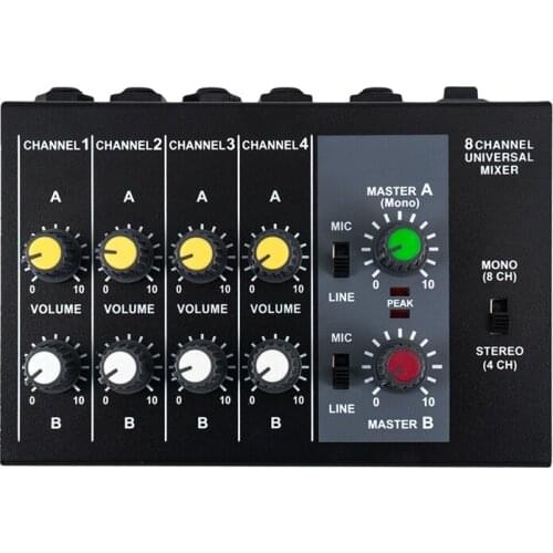 Mixing Console Ultra-Compact 8 Channels Audio Sound Mixer Console Mono Stereo with Power Adapter Cable