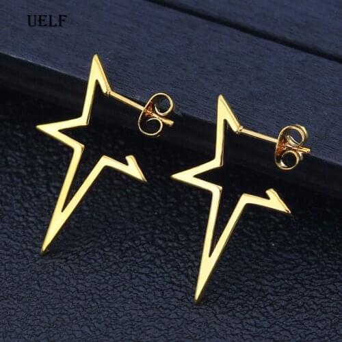 Uelf Star Earrings Punk Stud Earring Rose Gold Color Earings Stainless Steel Earrings For Women Jewelry Wholesale Oorbellen