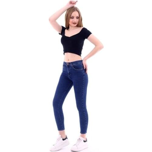 Womens Lycra Dark Blue Jeans 2021 New Season Outerwear High Waist Slim Leg Jeans Four Pockets Full Length Flexible Comfortable