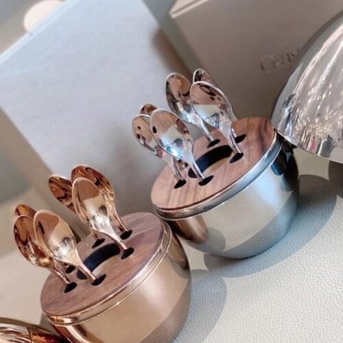 2021 Small Egg Mood Coffee Silver Dessert Spoon Fork Gift Box Tableware Dinnerware For Kitchen