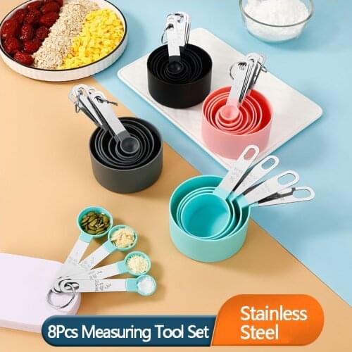 4Pcs/8Pcs Measuring Cup and Spoon Multipurpose Spoon Cup Measuring Tool Baking Accessories Stainless Steel Handle Kitchen Gadget