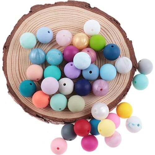 500PCS Silicone Beads Teethers 15mm Round Chewable Colorful Baby Teething For Infant DIY Safe Teether Loose Bead BPA Free