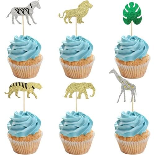 7Pcs Jungle Animal Lion Leopard Zebra Cupcake Toppers Kids Birthday Party Decoration Baby Shower Jungle Safari Theme Supplies