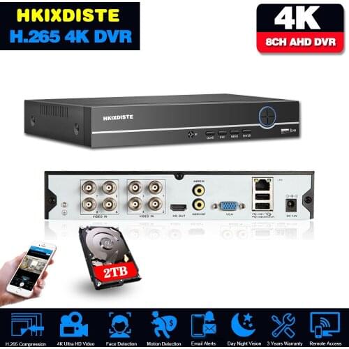 8CH 8MP 6in1 HD TVI CVI XVI AHD IP Security DVR Recorder H.265 Digital Video Recorder With Smart Face Motion Detection Playback