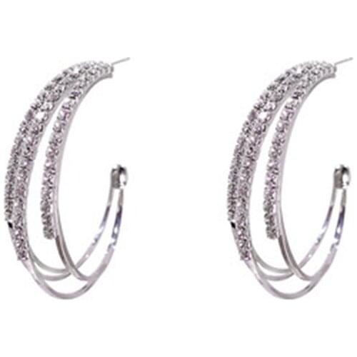 925 Sterling Silver Pin Exaggerated Layers Zircon Personality Temperament Hoop Earrings Female Jewelry