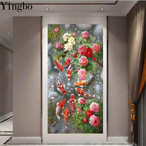 5d diy diamond painting Koi Fish flower Feng Shui Carp diamond painting cross stitch mosaic puzzle embroidery diamond round
