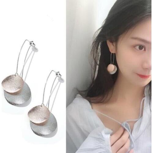 Ea250 Korea wild matte texture round simple temperament contrast color Rear hanging earrings female jewelry accessories