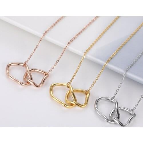 Geometric Irregular Double Circle Necklaces Couple Love Forever Jewelry Stainless Steel Wire Wrapped Round Necklaces Collier BFF
