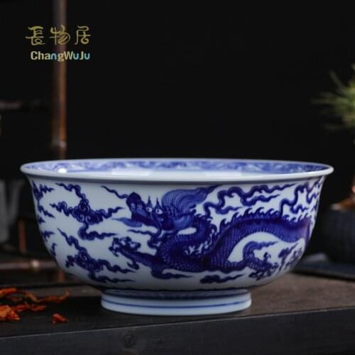 Changwuju in Jingdezhen Ceramic Bowls snack bowl Eco-Friendly the big size handmade blue and white celadon noodle mixing bowl