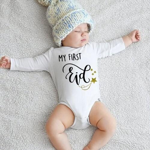 New Baby Long Sleeve Jumpsuit Casual Letter Print My First Eid Girl Boy Rompers Newborn Baby Clothes Hot Sale Baby Gifts