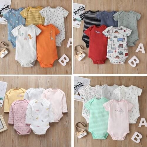Baby boy girl short sleeve romper new born clothes 2021 summer unisex newborn costume 5pcs/pack clothing set cotton 6-24M