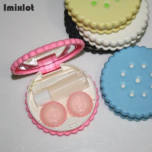 Cute Cookies Shape Contact Lens Case Lovely Mini Eyewear Accessories Travel Portable Pocket Case Box Container Travel Kit Holder