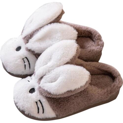 Fashion Women Slippers Winter Warm Fur Shoes Men Couples Cute Rabbit Ears Soft Sole Home Indoor Ladies Plush Slides Non-slip DSH