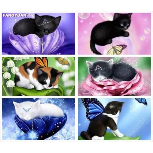 Full Square Round 5D Diamond Painting Cat Diamond Embroidery Animals Mosaic Cross Stitch Kit Rhinestone Pictures Home Decor Gift