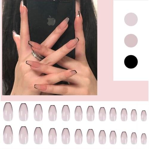 24pcs French Trapezoid Wear Long Paragraph Fashion Manicure Patch False Nails Save Time Wearable Nail Patch SANA889