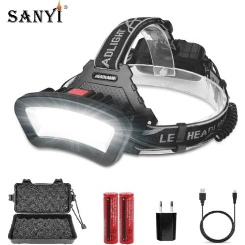 COB LED Headlamp 4 Modes White Red Headlamp USB Rechargeable 18650 Head Torch Waterproof Head Lamp for Outdoor Camping Fishing