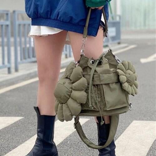 New Nylon Bucket Totes Bag Designer Luxury Fashion Shoulder Messenger Bag Female Oxford Cloth Flower Handbags And Purse Sac 2021