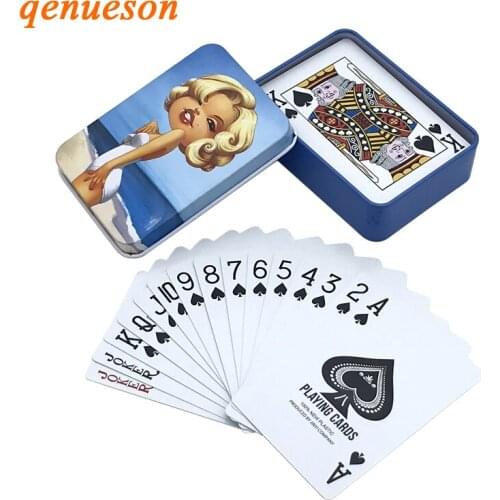 New High Quality Tinplate Box PVC Baccarat Texas Hold'em Poker Waterproof Plastic Playing Cards Creative Pattern Gift Board Game