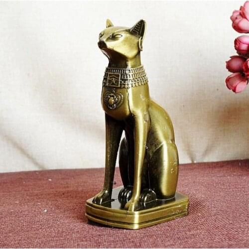 New Vintage Bronze Egypt Cat Figurines Metal Crafts Ornament Sculpture Home Decoration Wealth Fortune Cat Statue E394