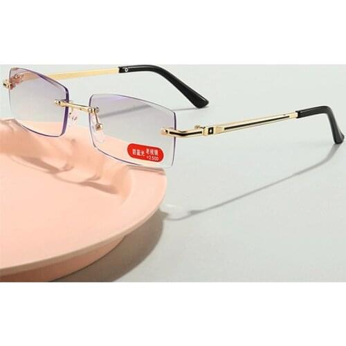 Iboode +1.0 +1.5 +2.0 +2.5 +3.0 +3.5 +4.0 Rimless Reading Glasses Classic Men Women Anti Blue Light Metal Presbyopic Eyeglasses