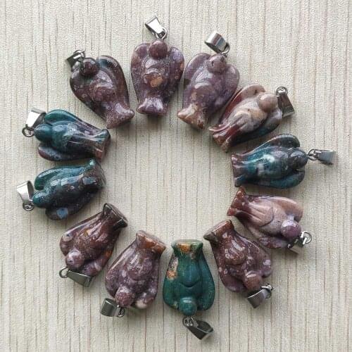 Wholesale 12pcs/lot good quality Carved natural inida onyx angel charms pendants for necklace making jewelry Free shipping