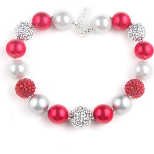 Kids Girl Birthday Gift Red Simulated Pearl Beaded Chunky Bubblegum Choker Necklace Toddler Baby Party Dress Up Outfits Jewelry