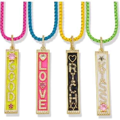 Multicolor Long Bar Pendant Girls Necklace Birthday Party Jewelry Good Kiss Rich Love Letters Necklaces for Women Gift