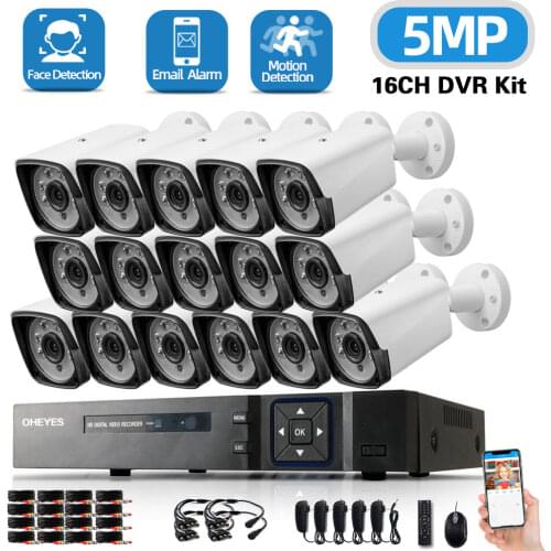 CCTV Camera Security System Kit with DVR 16CH Outdoor Waterproof Face Detection Video Surveillance Camera System Set 5MP 8ch DVR