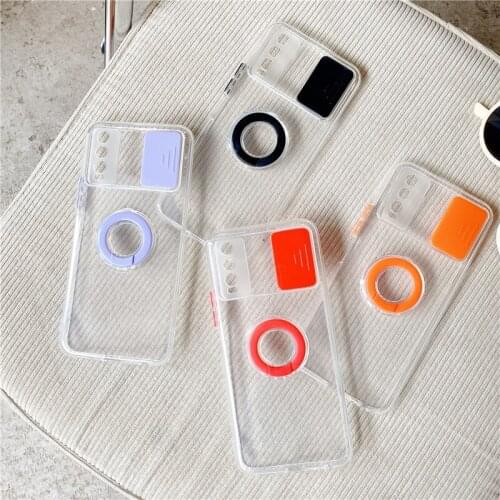 Slide Camera Lens Protection Phone Case For VIVO Y20 Y20i Y20S Y12S Soft TPU Shell Ring Stand Holder Back Cover Coque Fundas