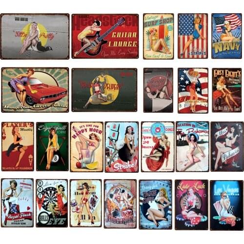 Vintage Metal Retro Stickers Tintin Sign Plaque Tin Signs Pin Up Girls Bar Poster Home Wall Decoration Painting 20x30cm