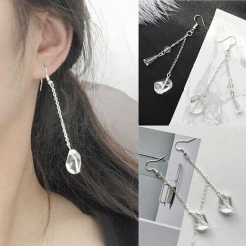 2018 New Fashion Jewelry Personality Transparent Crystal Long Earrings Chain Tassel Earrings Geometric Female Elegant Earrings