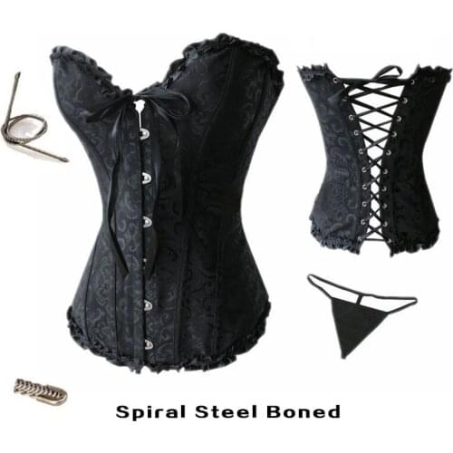 Steel Boned steampunk bustier gothic Black corset top корсет женский sexy lingerie утягивающий корсет для талии gorset 8900