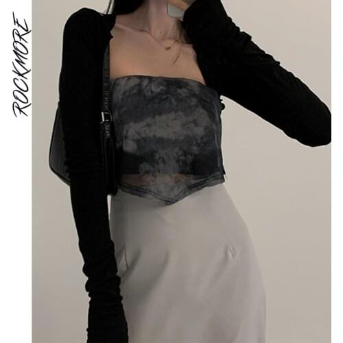 Rockmore Sexy Super-short Crop Top Women Raglan Sleeves T Shirt Harajuku Long Sleeve Streetwear Basic Tshirts Slim Tee Korean