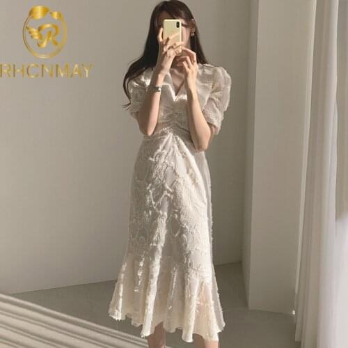 Korean Elegant Tassel V-neck Office Lady Women Dress Short Sleeve Tassel Mermaid Dresses 2020 Sexy Slim Ruffles Dress Vestidos