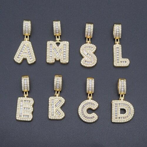 Gold Color 26 letter Cubic Zirconia Micro Pave Punk Necklace Bracelet Pendants DIY Hip Pop Jewelry Mading Accessories