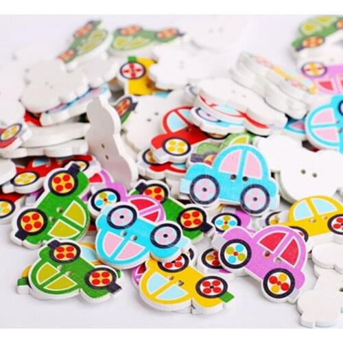 Children Toy Car Wooden Combined Buttons Natural Mixed Color 100pcs Sewing Pattern Scrapbooking 30*20mm Decorative Baby Sweaters