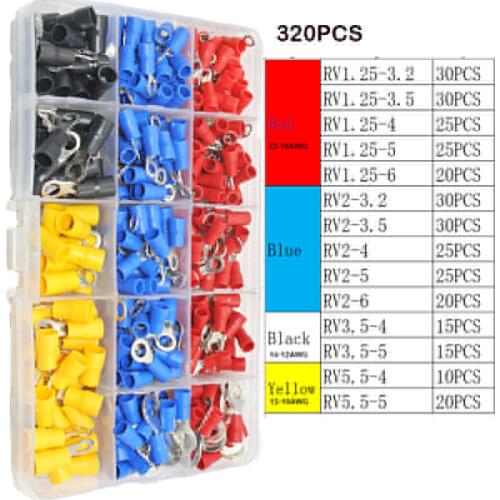 14 Types 320pcs Ring Crimp Wire Terminal Assortment Kit, Connector, Vinyl-Insulated